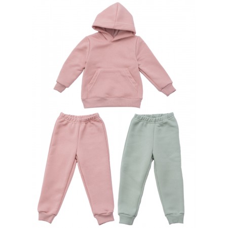 Комплект: Дитячі спортивні джогери 2 шт + худі Пудровий/Оливковий